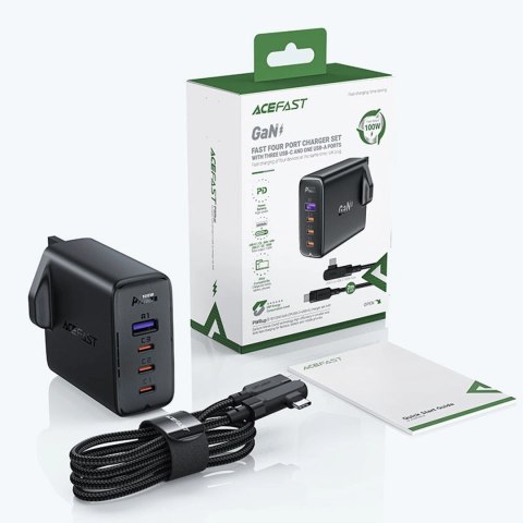 Szybka ładowarka GaN UK Acefast A40 100W PD 3x USB-C 1x USB-A - czarna Szybka ładowarka GaN UK Acefast A40 100W PD 3x USB-C 1x USB-A - czarna