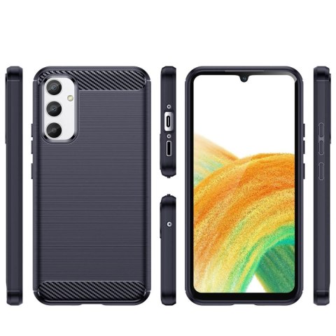 Carbon Case etui do Samsung Galaxy A54 5G elastyczny silikonowy karbonowy pokrowiec niebieskie