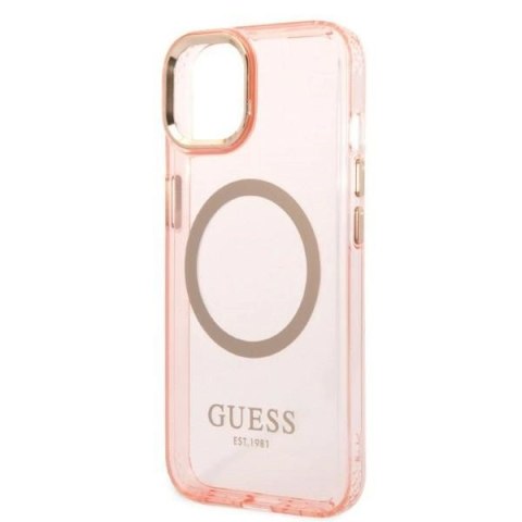 Etui Guess Gold Outline Translucent MagSafe na iPhone 14 Plus - różowe
