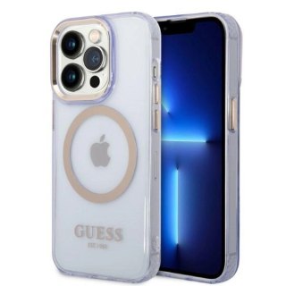 Etui Guess Gold Outline Translucent MagSafe na iPhone 14 Pro Max 6,7" - purpurowe