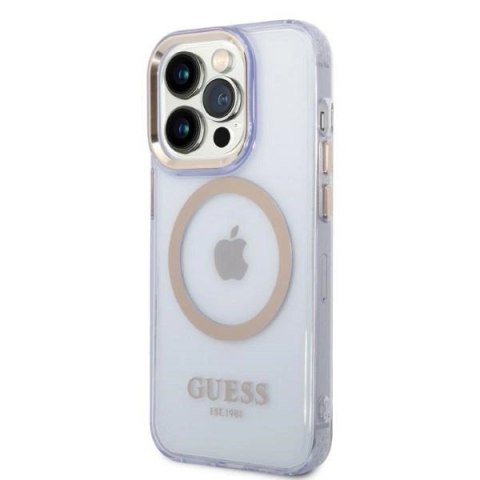 Etui Guess Gold Outline Translucent MagSafe na iPhone 14 Pro Max 6,7" - purpurowe