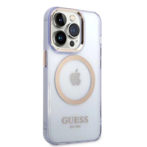 Etui Guess Gold Outline Translucent MagSafe na iPhone 14 Pro Max 6,7" - purpurowe