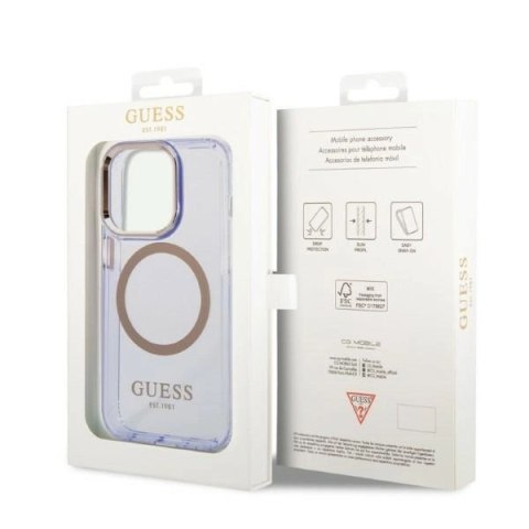 Etui Guess Gold Outline Translucent MagSafe na iPhone 14 Pro Max 6,7" - purpurowe