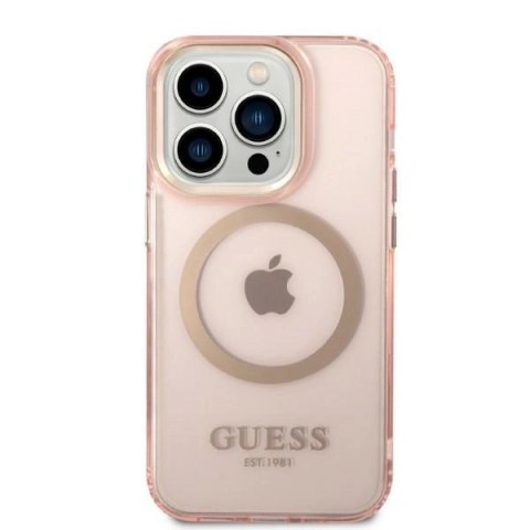 Etui Guess Gold Outline Translucent MagSafe na iPhone 14 Pro - różowe