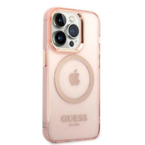 Etui Guess Gold Outline Translucent MagSafe na iPhone 14 Pro - różowe