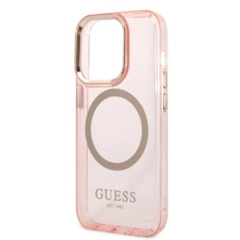 Etui Guess Gold Outline Translucent MagSafe na iPhone 14 Pro - różowe