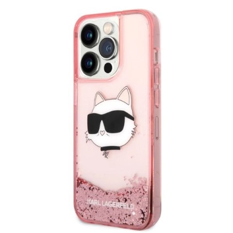 Etui Karl Lagerfeld Glitter Choupette Head na iPhone 14 Pro Max - różowe Etui Karl Lagerfeld Glitter Choupette Head na iPhone 14 Pro Max - różowe