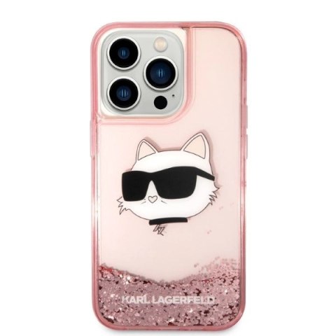 Etui Karl Lagerfeld Glitter Choupette Head na iPhone 14 Pro Max - różowe Etui Karl Lagerfeld Glitter Choupette Head na iPhone 14 Pro Max - różowe
