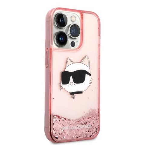 Etui Karl Lagerfeld Glitter Choupette Head na iPhone 14 Pro Max - różowe Etui Karl Lagerfeld Glitter Choupette Head na iPhone 14 Pro Max - różowe