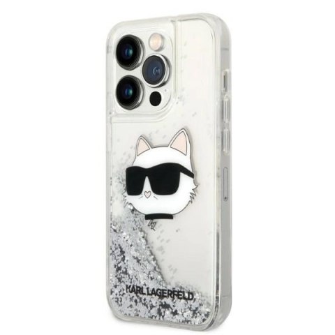 Etui Karl Lagerfeld Glitter Choupette Head na iPhone 14 Pro Max - srebrne Etui Karl Lagerfeld Glitter Choupette Head na iPhone 14 Pro Max - srebrne