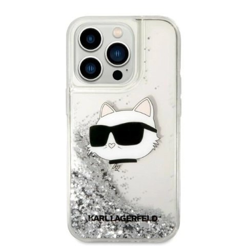Etui Karl Lagerfeld Glitter Choupette Head na iPhone 14 Pro Max - srebrne Etui Karl Lagerfeld Glitter Choupette Head na iPhone 14 Pro Max - srebrne