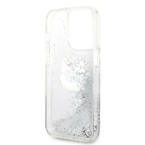 Etui Karl Lagerfeld Glitter Choupette Head na iPhone 14 Pro Max - srebrne Etui Karl Lagerfeld Glitter Choupette Head na iPhone 14 Pro Max - srebrne