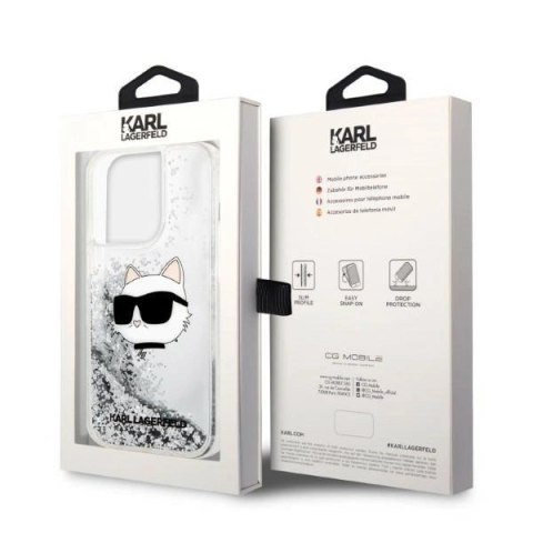 Etui Karl Lagerfeld Glitter Choupette Head na iPhone 14 Pro Max - srebrne Etui Karl Lagerfeld Glitter Choupette Head na iPhone 14 Pro Max - srebrne