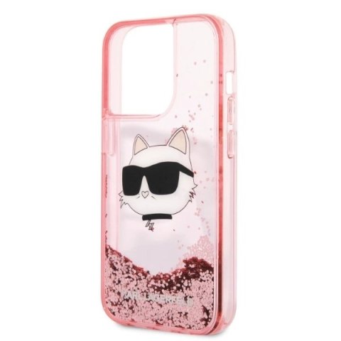 Etui Karl Lagerfeld Glitter Choupette Head na iPhone 14 Pro - różowe Etui Karl Lagerfeld Glitter Choupette Head na iPhone 14 Pro - różowe