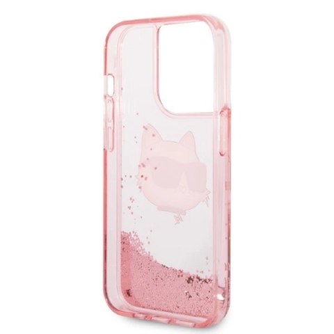 Etui Karl Lagerfeld Glitter Choupette Head na iPhone 14 Pro - różowe Etui Karl Lagerfeld Glitter Choupette Head na iPhone 14 Pro - różowe