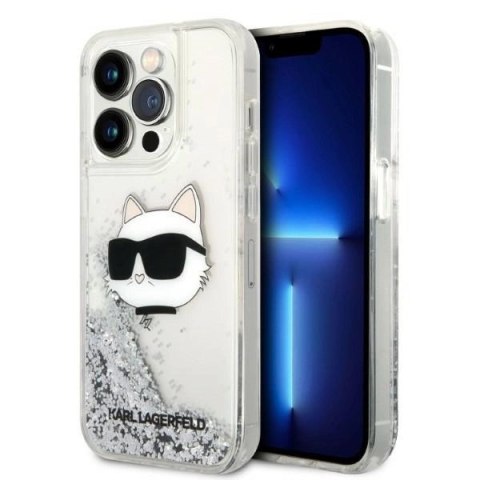 Etui Karl Lagerfeld Glitter Choupette Head na iPhone 14 Pro - srebrne Etui Karl Lagerfeld Glitter Choupette Head na iPhone 14 Pro - srebrne