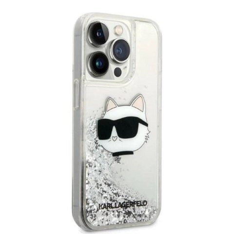 Etui Karl Lagerfeld Glitter Choupette Head na iPhone 14 Pro - srebrne Etui Karl Lagerfeld Glitter Choupette Head na iPhone 14 Pro - srebrne
