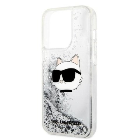 Etui Karl Lagerfeld Glitter Choupette Head na iPhone 14 Pro - srebrne Etui Karl Lagerfeld Glitter Choupette Head na iPhone 14 Pro - srebrne