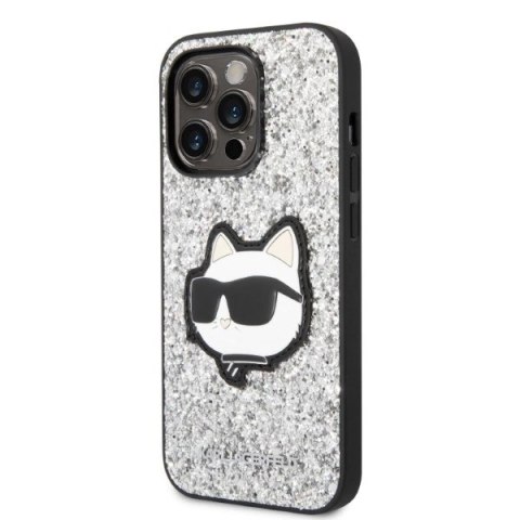 Etui Karl Lagerfeld Glitter Choupette Patch na iPhone 14 Pro Max - srebrne Etui Karl Lagerfeld Glitter Choupette Patch na iPhone 14 Pro Max - srebrne