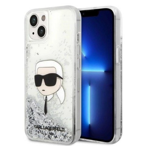 Etui Karl Lagerfeld Glitter Karl's Head na iPhone 14 Plus - srebrne Etui Karl Lagerfeld Glitter Karl's Head na iPhone 14 Plus - srebrne