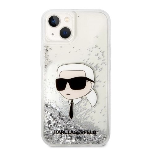 Etui Karl Lagerfeld Glitter Karl's Head na iPhone 14 Plus - srebrne Etui Karl Lagerfeld Glitter Karl's Head na iPhone 14 Plus - srebrne