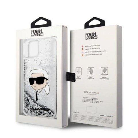 Etui Karl Lagerfeld Glitter Karl's Head na iPhone 14 Plus - srebrne Etui Karl Lagerfeld Glitter Karl's Head na iPhone 14 Plus - srebrne
