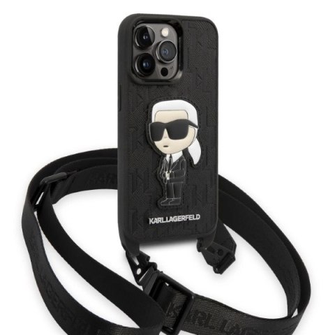 Etui Karl Lagerfeld Monogram Ikonik Patch na iPhone 14 Pro - czarne Etui Karl Lagerfeld Monogram Ikonik Patch na iPhone 14 Pro - czarne