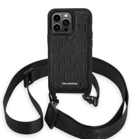 Etui Karl Lagerfeld Monogram Plaque Logo Strap na iPhone 14 Pro - czarne Etui Karl Lagerfeld Monogram Plaque Logo Strap na iPhone 14 Pro - czarne