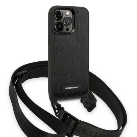 Etui Karl Lagerfeld Monogram Plaque Logo Strap na iPhone 14 Pro - czarne Etui Karl Lagerfeld Monogram Plaque Logo Strap na iPhone 14 Pro - czarne