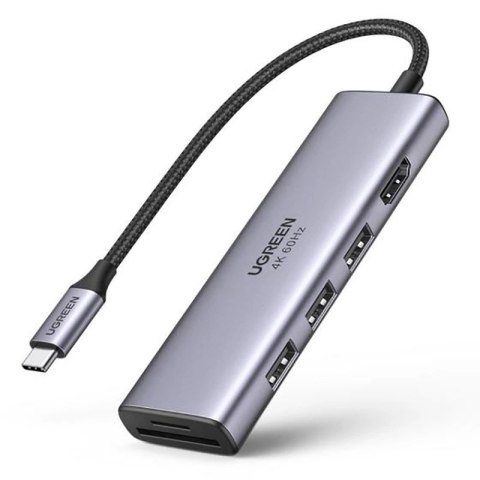 Ugreen 6w1 wielofunkcyjny HUB USB Typ C - 3x USB 3.2 Gen 1 / HDMI 4K 60Hz / czytnik kart SD i TF szary (60383 CM511) Ugreen 6w1 wielofunkcyjny HUB USB Typ C - 3x USB 3.2 Gen 1 / HDMI 4K 60Hz / czytnik kart SD i TF szary (60383 CM511)