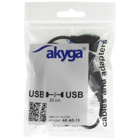 Akyga Hub USB 2.0 AK-AD-13 4 porty czarny 15cm Akyga Hub USB 2.0 AK-AD-13 4 porty czarny 15cm