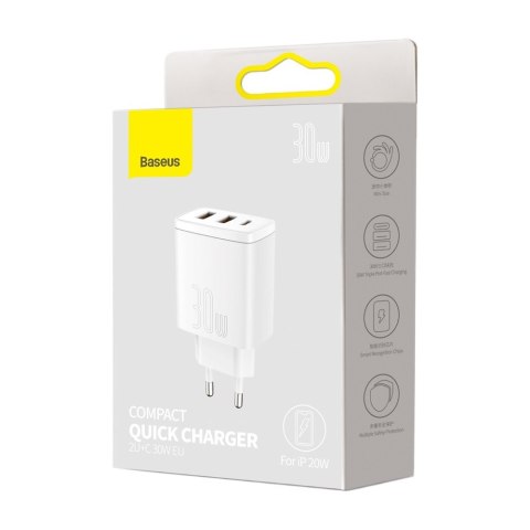 Baseus ładowarka sieciowa Compact PD 30W 1x USB-C 2x USB biała Baseus ładowarka sieciowa Compact PD 30W 1x USB-C 2x USB biała
