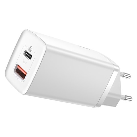 Baseus ładowarka sieciowa GaN2 Lite PD 65W 1x USB-C 1x USB biała Baseus ładowarka sieciowa GaN2 Lite PD 65W 1x USB-C 1x USB biała