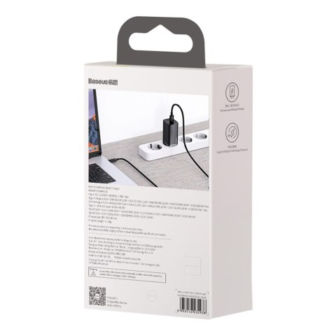Baseus ładowarka sieciowa GaN2 Lite PD 65W 1x USB-C 1x USB czarna Baseus ładowarka sieciowa GaN2 Lite PD 65W 1x USB-C 1x USB czarna
