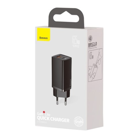 Baseus ładowarka sieciowa GaN2 Lite PD 65W 1x USB-C 1x USB czarna Baseus ładowarka sieciowa GaN2 Lite PD 65W 1x USB-C 1x USB czarna