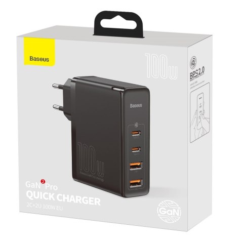 Baseus ładowarka sieciowa GaN2 Pro PD 100W 2x USB-C 2x USB czarna Baseus ładowarka sieciowa GaN2 Pro PD 100W 2x USB-C 2x USB czarna