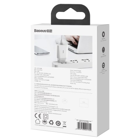 Baseus ładowarka sieciowa Speed Mini PD 20W 1x USB-C biała Baseus ładowarka sieciowa Speed Mini PD 20W 1x USB-C biała