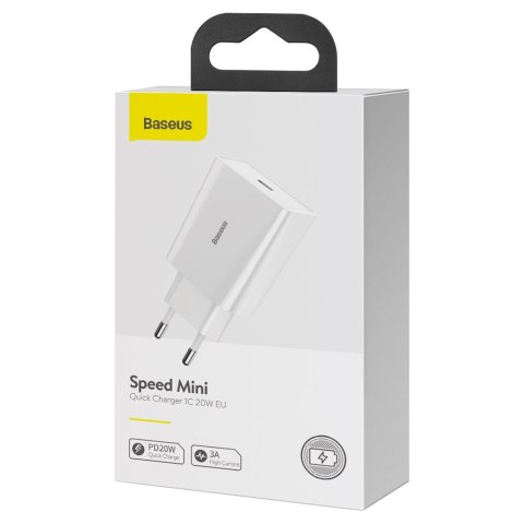 Baseus ładowarka sieciowa Speed Mini PD 20W 1x USB-C biała Baseus ładowarka sieciowa Speed Mini PD 20W 1x USB-C biała