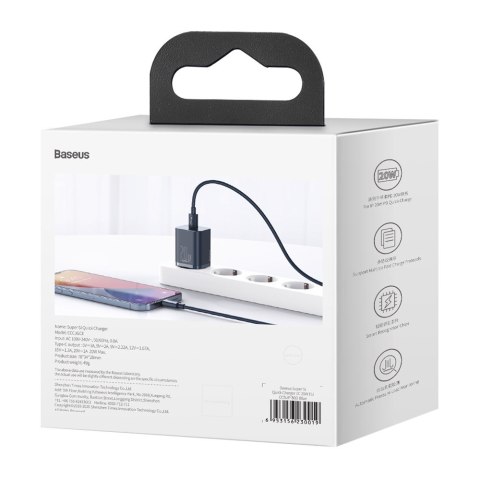 Baseus ładowarka sieciowa Super Si PD 20W 1x USB-C niebieska Baseus ładowarka sieciowa Super Si PD 20W 1x USB-C niebieska