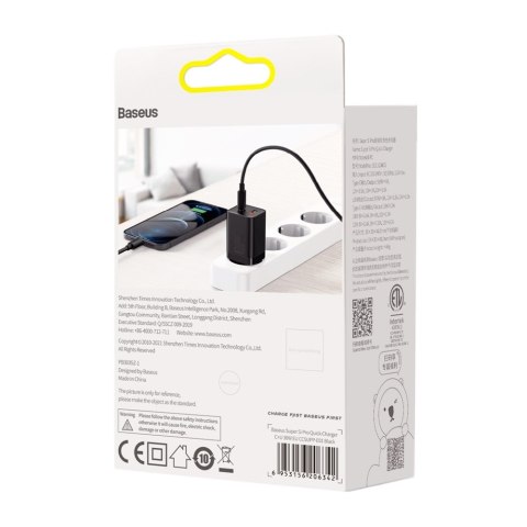 Baseus ładowarka sieciowa Super Si PD 30W 1x USB-C 1x USB czarna Baseus ładowarka sieciowa Super Si PD 30W 1x USB-C 1x USB czarna