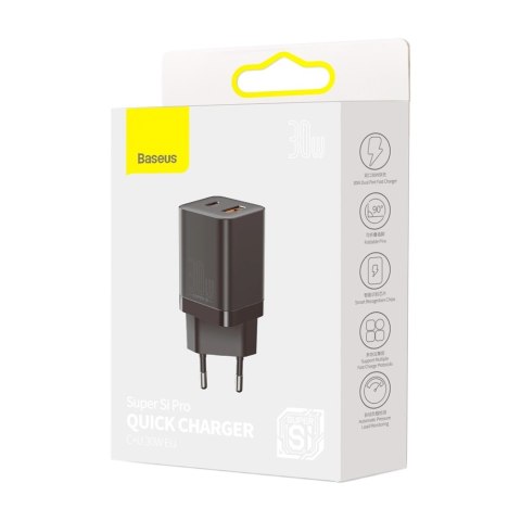 Baseus ładowarka sieciowa Super Si PD 30W 1x USB-C 1x USB czarna Baseus ładowarka sieciowa Super Si PD 30W 1x USB-C 1x USB czarna