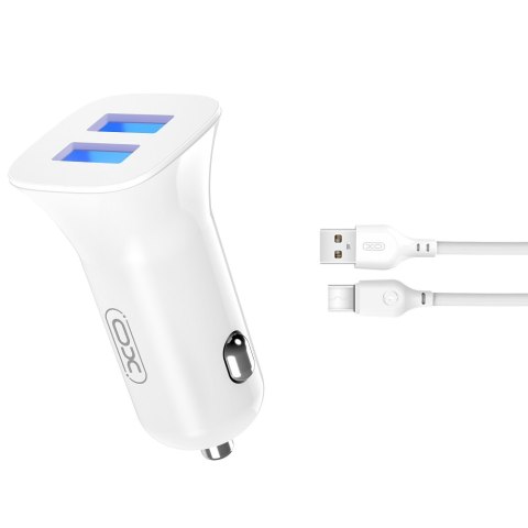 XO ładowarka samochodowa TZ10 2x USB 2,4A biała + kabel USB-C XO ładowarka samochodowa TZ10 2x USB 2,4A biała + kabel USB-C