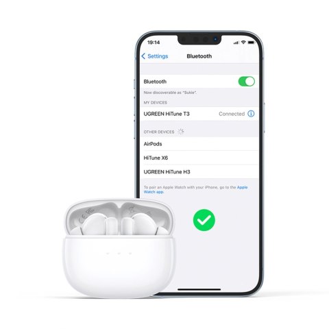 Bezprzewodowe słuchawki Bluetooth 5.2 TWS ANC Ugreen HiTune T3 Active WS106 - białe Bezprzewodowe słuchawki Bluetooth 5.2 TWS ANC Ugreen HiTune T3 Active WS106 - białe
