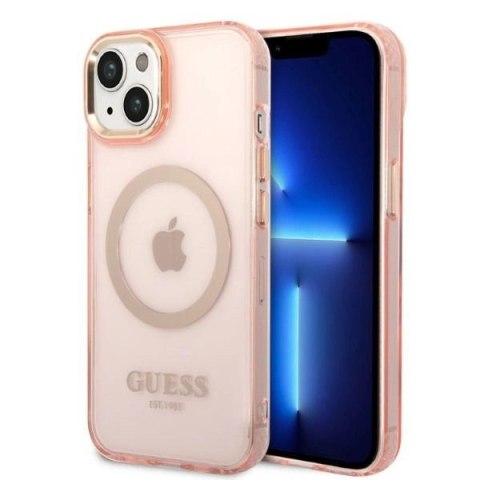 Etui Guess Gold Outline Translucent MagSafe na iPhone 14 - różowe