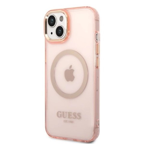 Etui Guess Gold Outline Translucent MagSafe na iPhone 14 - różowe