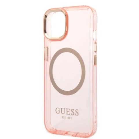 Etui Guess Gold Outline Translucent MagSafe na iPhone 14 - różowe