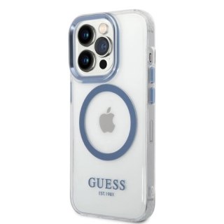 Etui Guess Metal Outline Magsafe na iPhone 14 Pro Max - niebieskie
