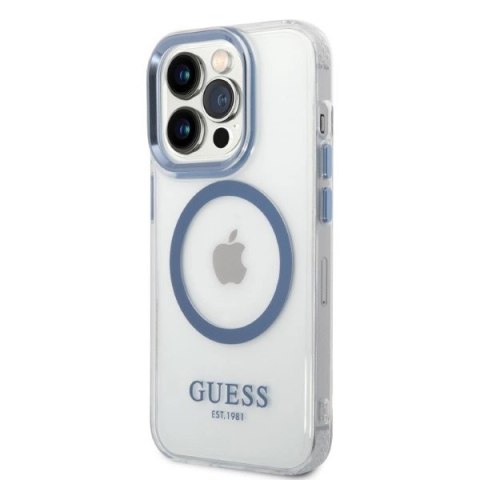 Etui Guess Metal Outline Magsafe na iPhone 14 Pro Max - niebieskie