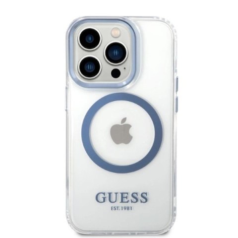 Etui Guess Metal Outline Magsafe na iPhone 14 Pro Max - niebieskie