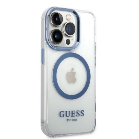 Etui Guess Metal Outline Magsafe na iPhone 14 Pro Max - niebieskie